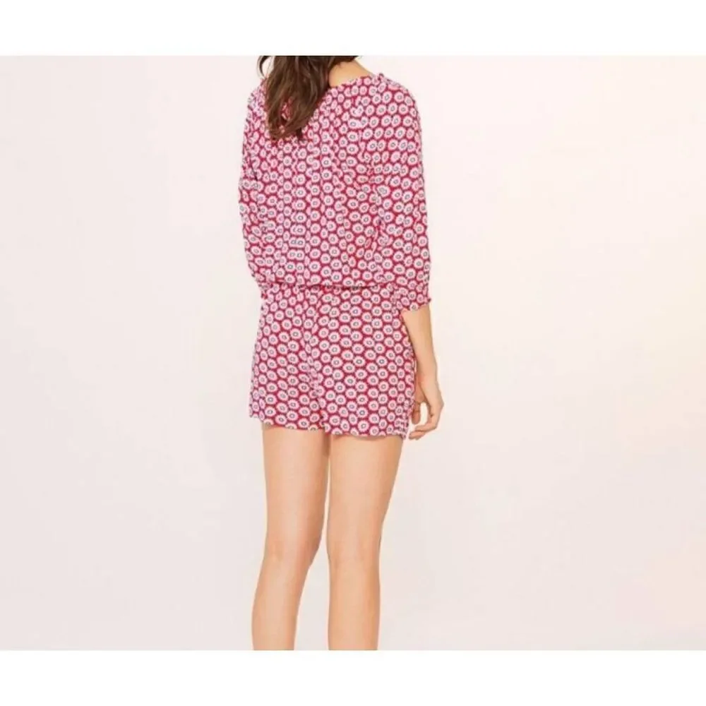 Tory Burch Red White Floral Primrose Nantucket Off Shoulder Romper sz XS